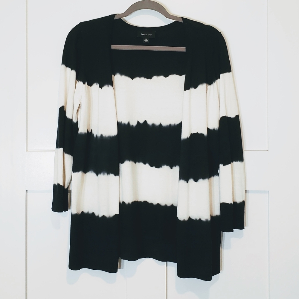 AB Studio Cardigan Cotton Viscose Light Button Down Black White Sz XL Juniors